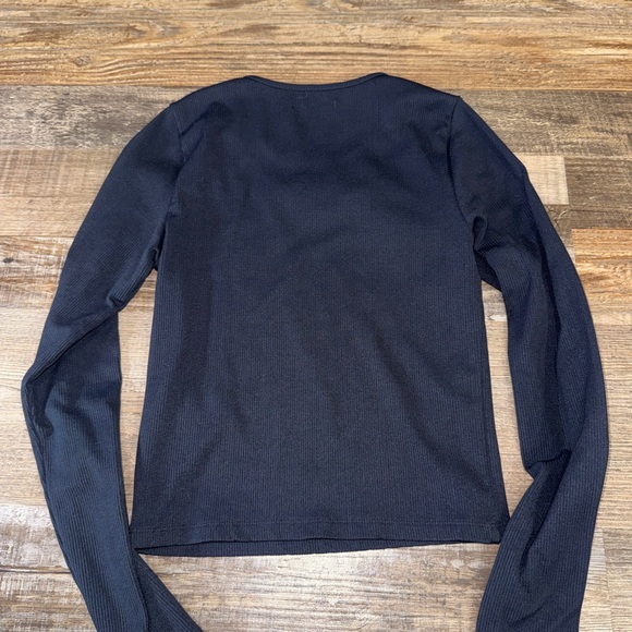 Abercrombie & Fitch Ribbed Long Sleeve Top Black Stretch Fitted Tee Size S - Picture 5 of 7